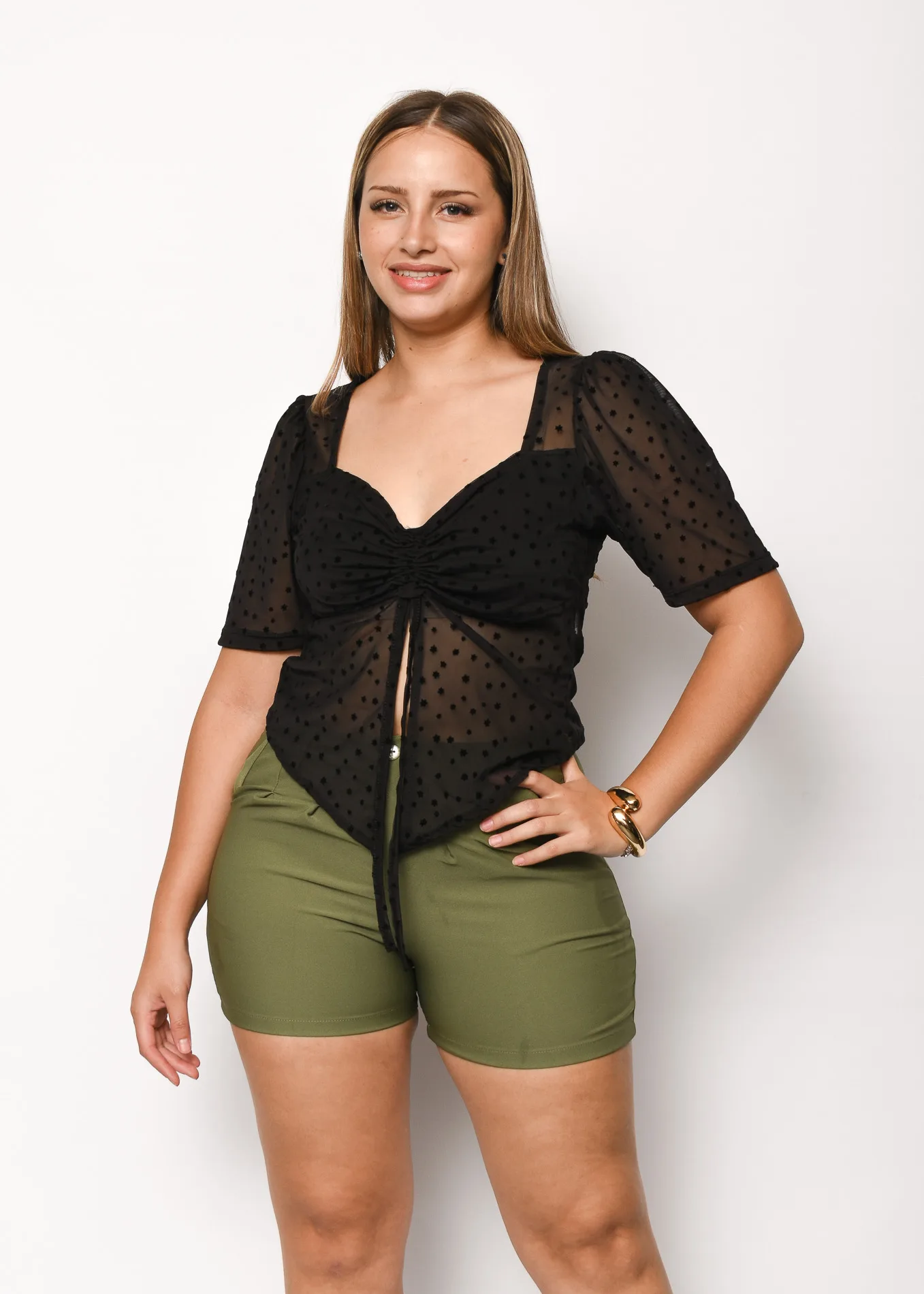 1602 REMERA MESH CON FRUNCE